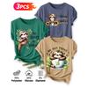 2026 3 Pack Sloth Print Round Neck Women Short Sleeve T Shirts Elegant Casual Holiday Spring Summer Tops