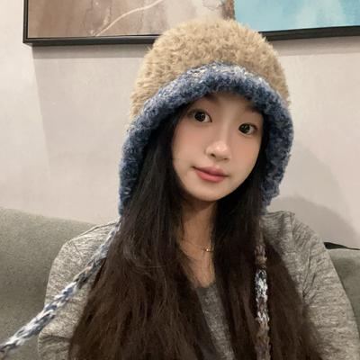 Long Strap Plush Hat Autumn Winter Famous Ethnic Woolen Hats Ear Protection Lei Feng Hat Cold Proof Warm Protection Wrapped Knitted Hat for Women