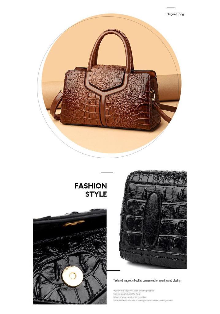 Crocodile Pattern Women's Shoulder Tote - European & American Retro Fashion with Zipper, Large Capacity