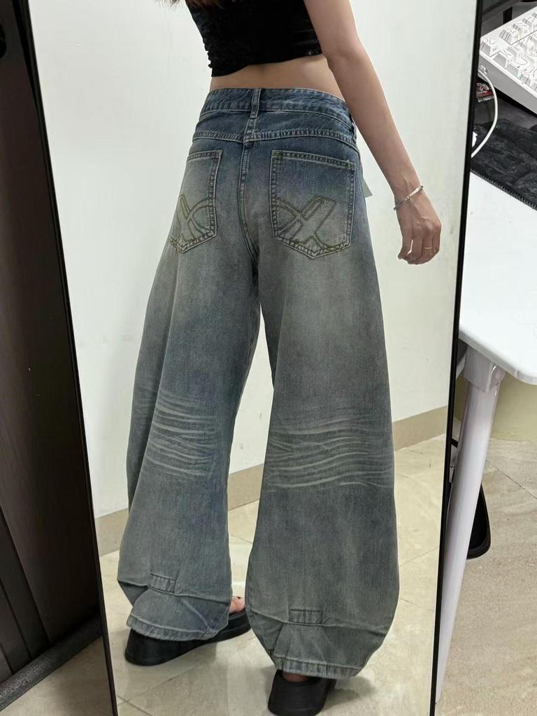 Women's High-Waisted Light Blue Curved Leg Jeans - Autumn 2025 Loose Wide Leg Fit