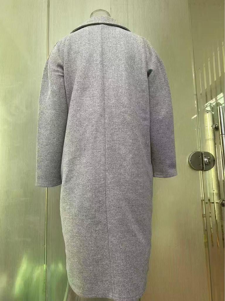 2024 Women's Autumn/Winter Long Sleeve Woolen Overcoat with Turn-Down Collar