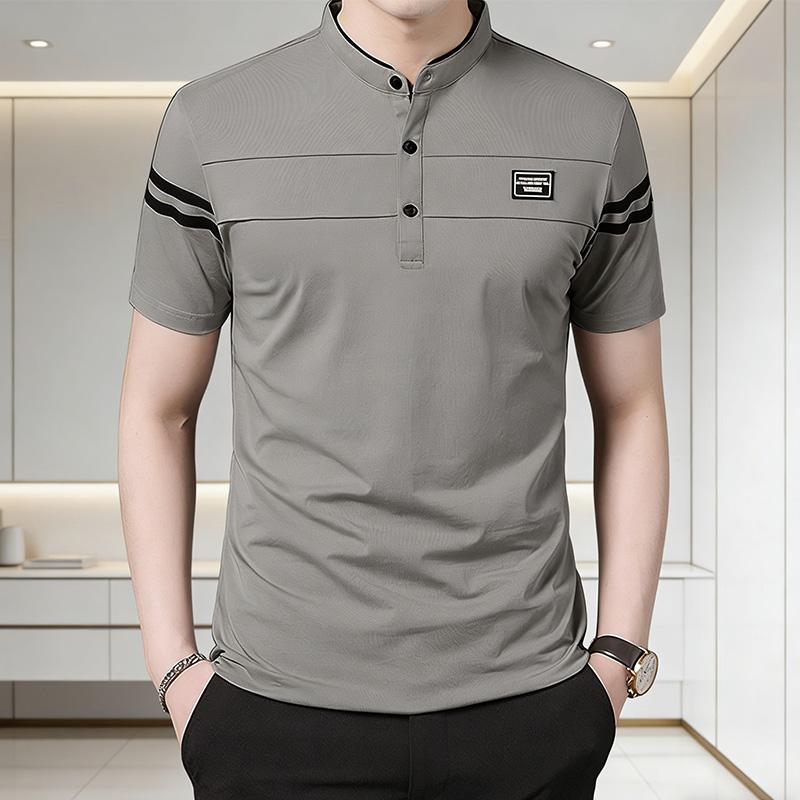 Men's Summer POLO T-shirt Casual Cotton Breathable Top Stand Up Neck Short Sleeve Korean Comfortable T-shirt