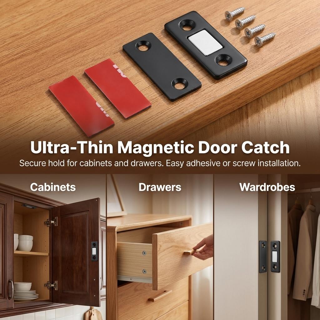 Magnetic Door Catch for Wardrobe Cabinet Self Adhesive Strong Magnetic Strip Invisible Sliding Door Magnet