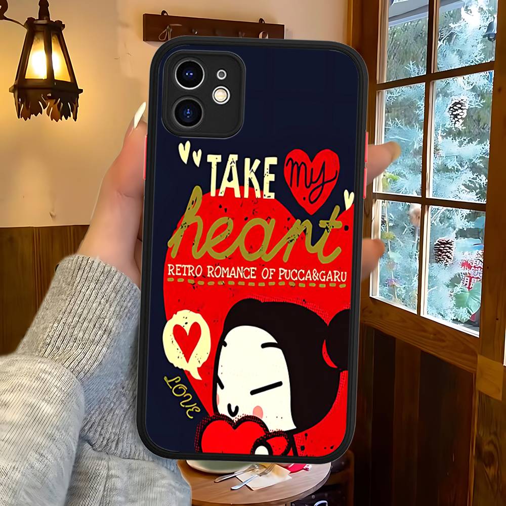 Popular Animation P-Pucca For IPhone 15 16 Pro Max 11 12 13 14 XS XR X Plus 16E Matte Translucent Phone Cover