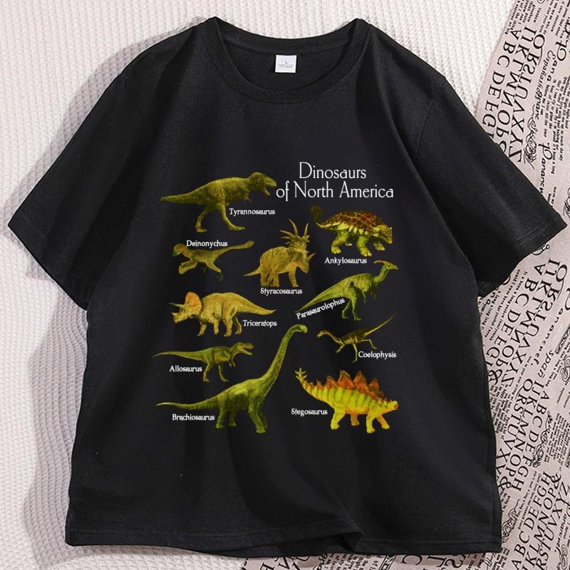 Vintage 90s Dinosaur Species Graphic Tee Cotton Short Sleeve Printed Tshirt Casual Round Neck Cool Loose Streetwear Clothing