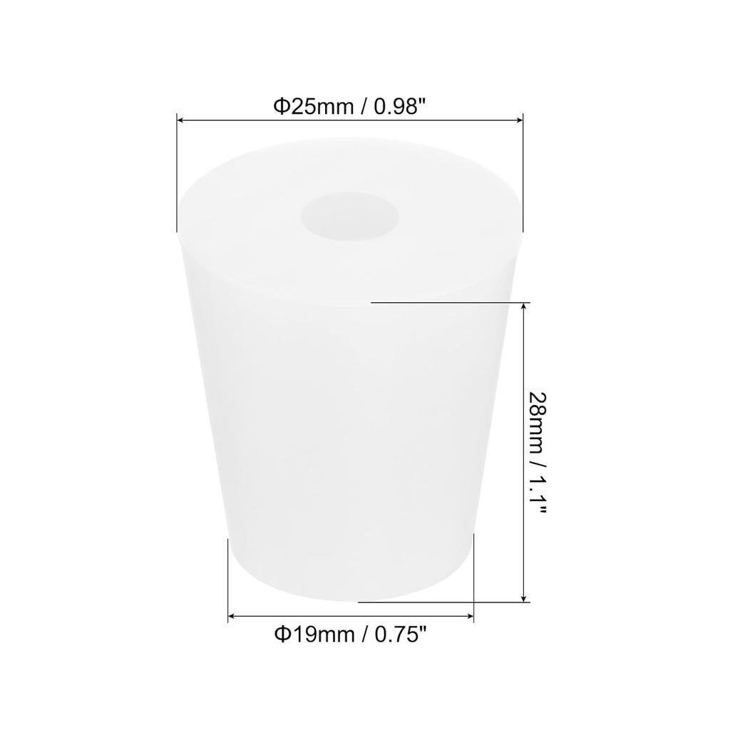 MECCANIXITY Silicone Rubber Tapered Plug 19mm To 25mm Solid Test Tubes Bungs Stopper with Hole White for Lab 6 Pieces
