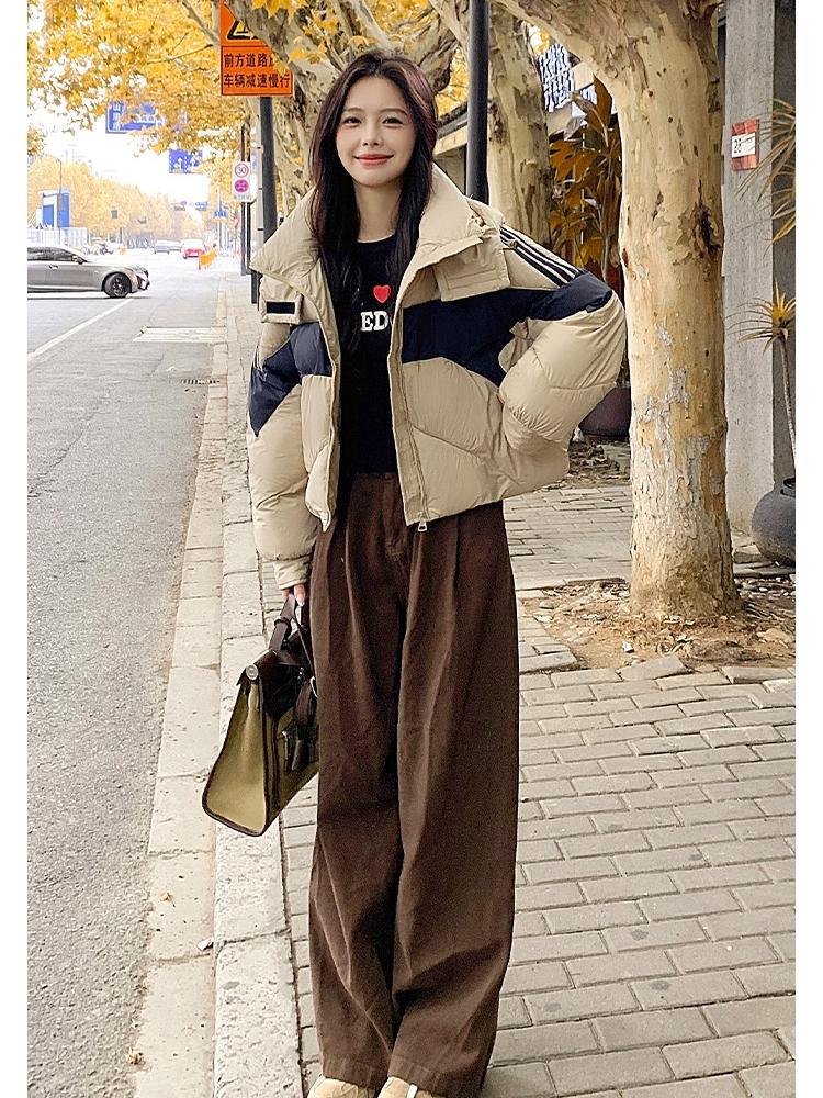 Short Color-block Hooded Warm Down Cotton-padded Jacket