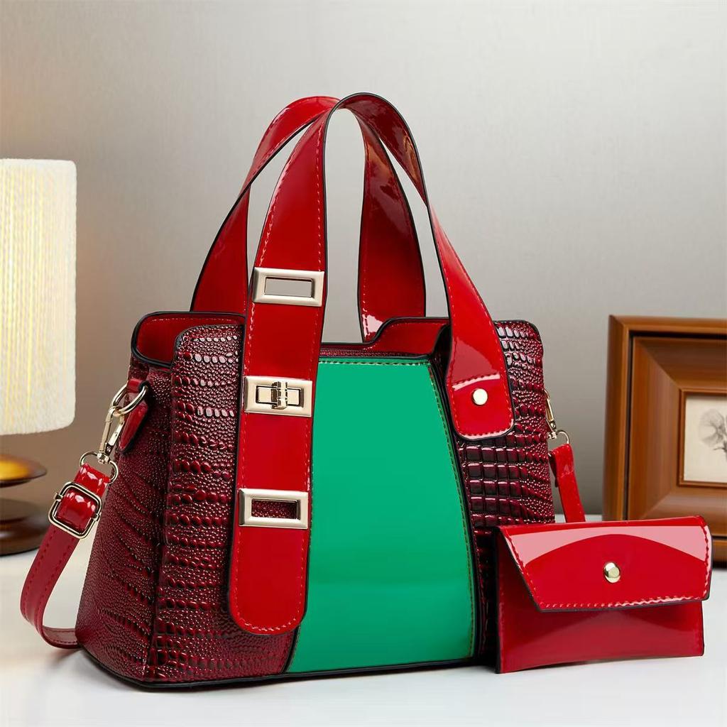 New Fashionable Woven Fabric Splicing Color Collision Women's Handbag with Large Capacity