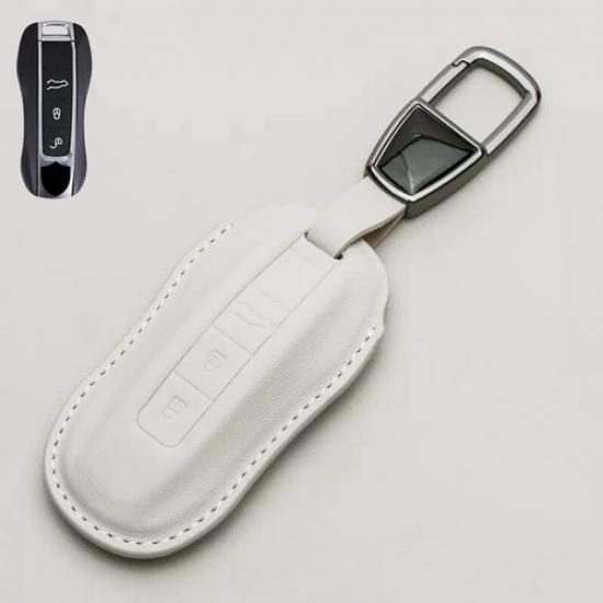 Genuine Leather Car Key Fob Case Cover For Porsche Cayenne Panamera Macan Taycan