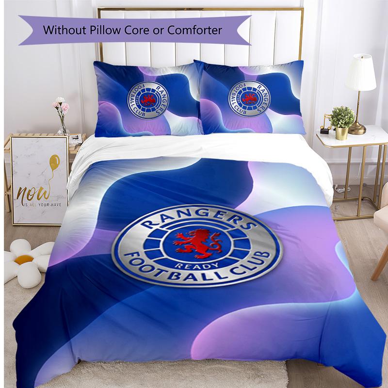 Set Biancheria da Letto Rangers FC Stampato 3 Pezzi Copripiumino Traspirante con Federe Biancheria da Letto Decorativa per Camera da Letto Casa