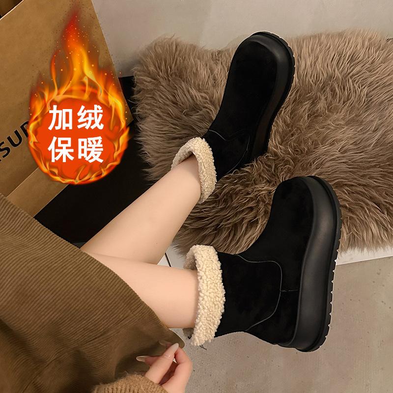 Thick-soled Snow Boots Women's 2024 Autumn and Winter New Fashion Korean Version Velvet Short Boots Mid-heeled Flat-soled Thickened Women's