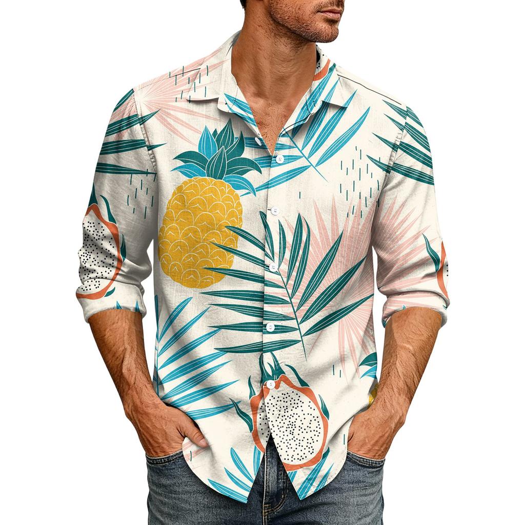 Hawaii Print - Men's Casual Long-Sleeved Shirt