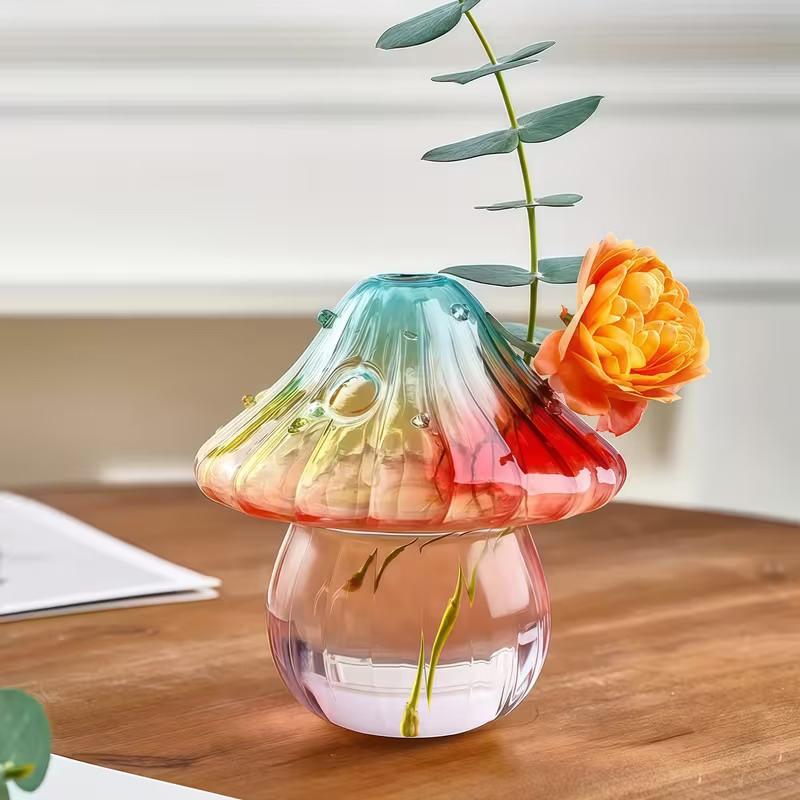 Colourful Glass Mushroom Vase For Plant Display Home Decor Table Centerpiece Hydroponic Aromatherapy Vase Desktop Art Decoration