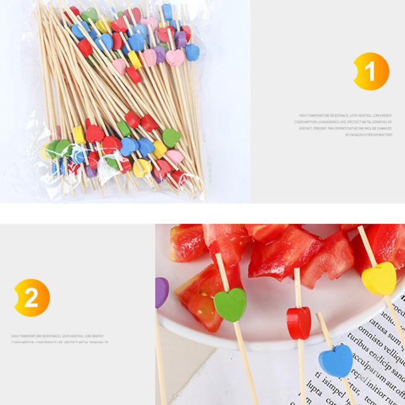 100 ks/sáček bambusové tyčinky na jídlo ve tvaru srdce, bufetové košíčky, ovocné vidličky, dortíky, dezertní tyčinky