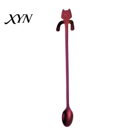 Coffee Cup Stirrer 304 Stainless Steel Spoon, Hanging Cat Spoon for Mugs Tall Cups, Long Short Handle Tea Stirring Ideal Desserts & Ice Cream