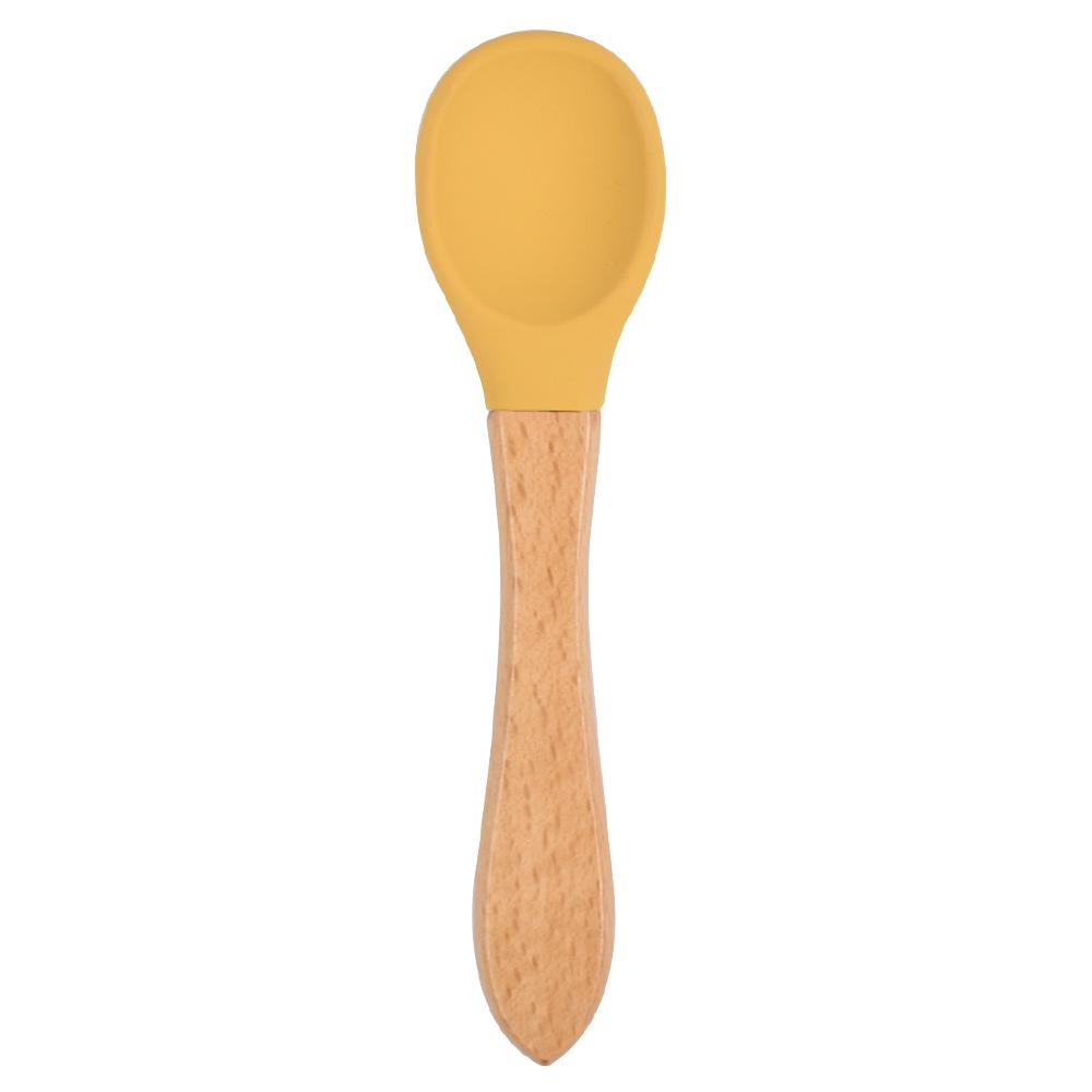 Silicone Baby Bowl & Spoon Set with Wooden Handle and Suction Cup