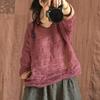 Women Ramie T-shirts High Quality Solid Color O-Neck Long Sleeve Tees Spring Chinese Style Women T-Shirts