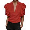 Women S Short Sleeve V Neck Ruffle Shirt Summer Casual