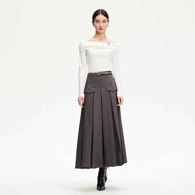 Veromoda 2025 Spring Elegant Pleated Midi Skirt