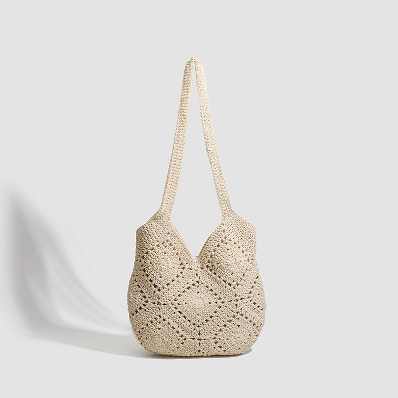 Large Capacity Cotton Rope Woven Handbag Versatile Casual Seaside Wind Hollow Beach Bag Shoulder