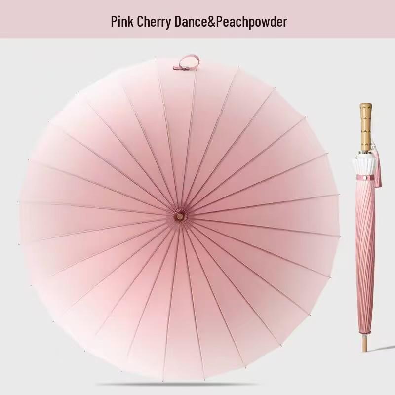 24-Rib Long Handle Windproof Gradient Chinese Style Umbrella, Sun & Rain Protection, Customizable Logo, Reinforced Design