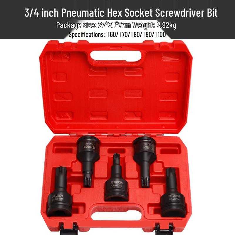 3/4 19-Point Internal Hex T-Handle Socket Wrench – Heavy-Duty Impact Wrench with Internal Hex Bit and External Hex Design 5-piece heavy-duty internal hex bit set (T60-T100)
