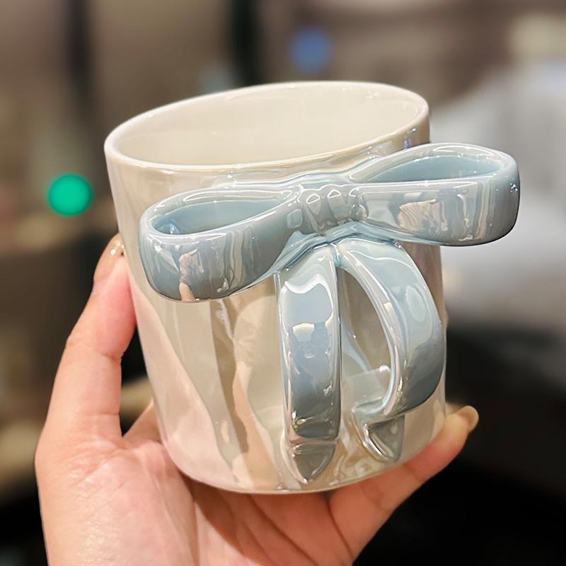 Korean Style Bow Handle Coffee Mug – Aesthetic Water Cup for Women and Girls