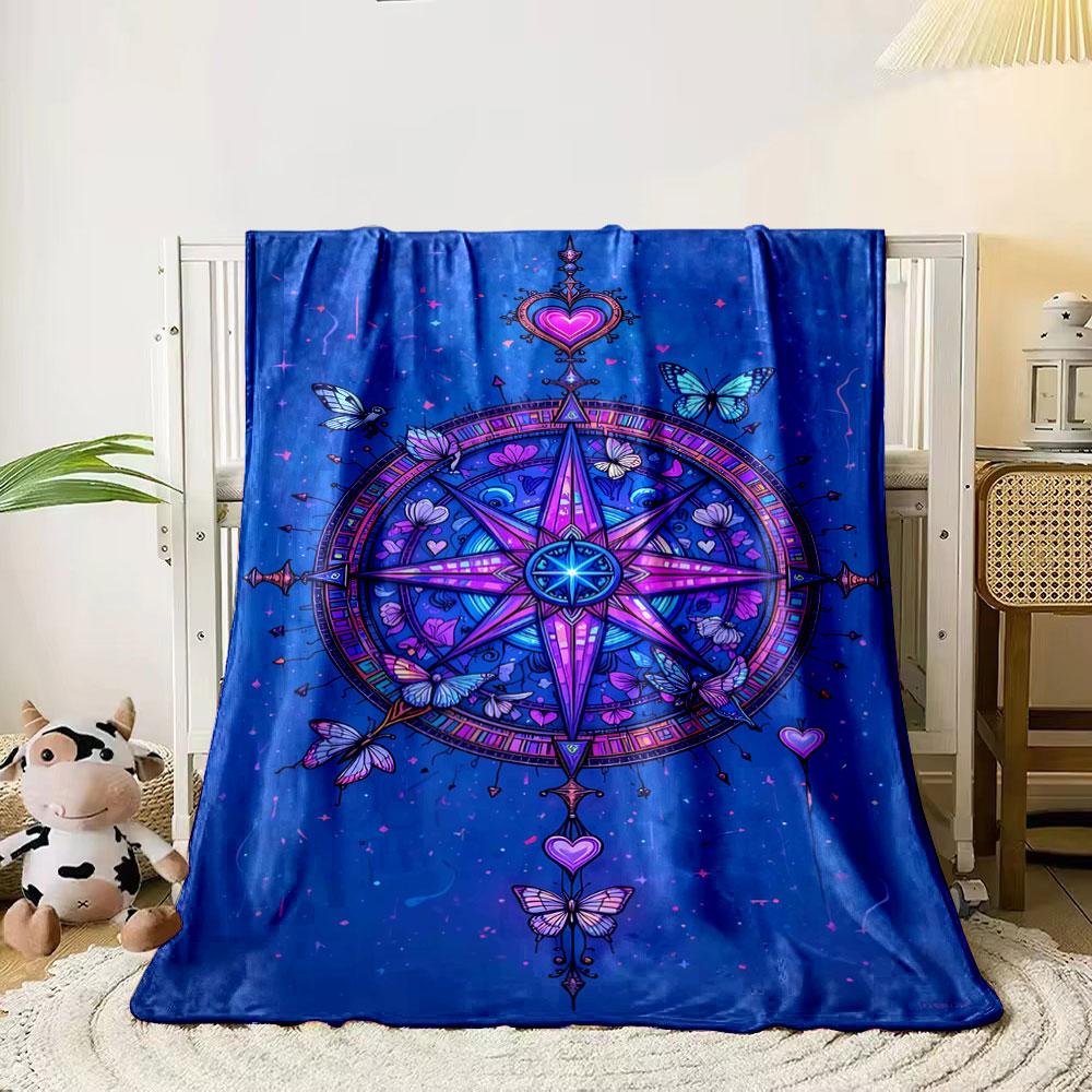 

Intricate compass rose with hearts, butterflies, and glowing patterns. for all seasons blanket lunch break throw gift 80cm x 120cm