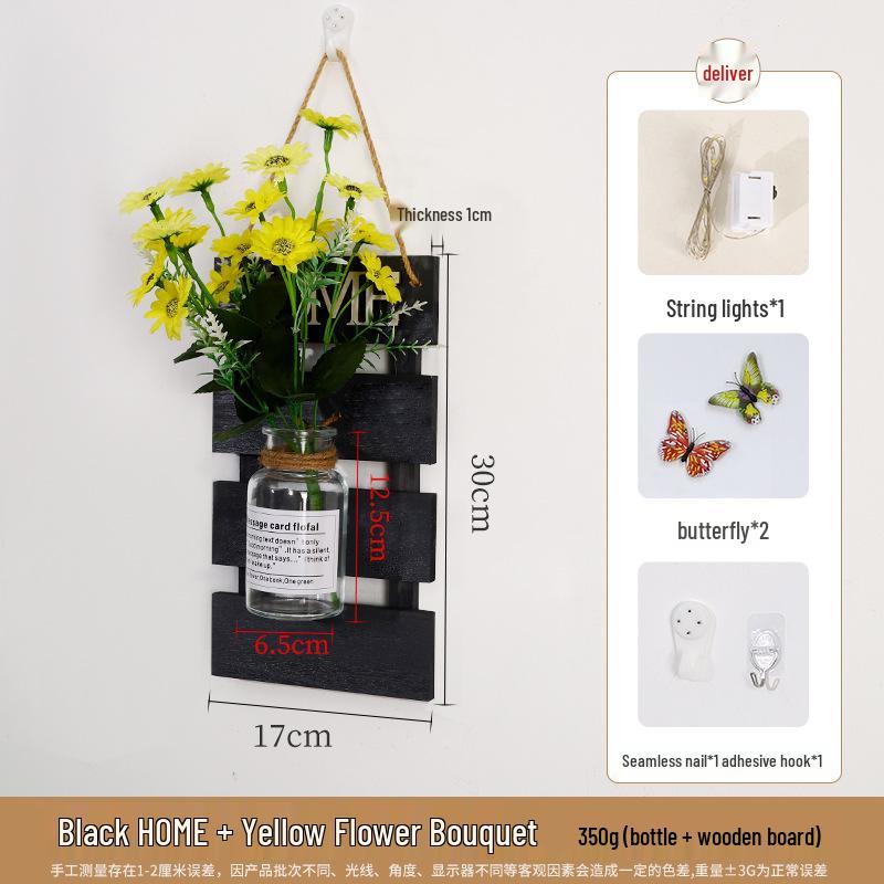 Handcrafted Wooden Wall-Mounted Hydroponic Glass Vase for Bedroom and Living Room Decor