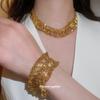Elegant Vintage Lace Ruffle Edge Necklace Bracelet Set Women Gold Tone Alloy Jewelry