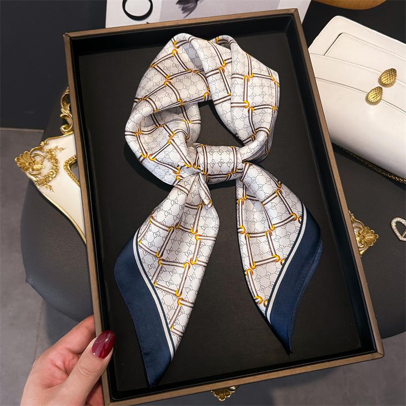 

Checkerboard Small Square Scarf Simulation Silk Scarf Headscarf Women S Spring And Summer Scarf Printed Neck Protection Scarf Professional Scarf 70*70cm