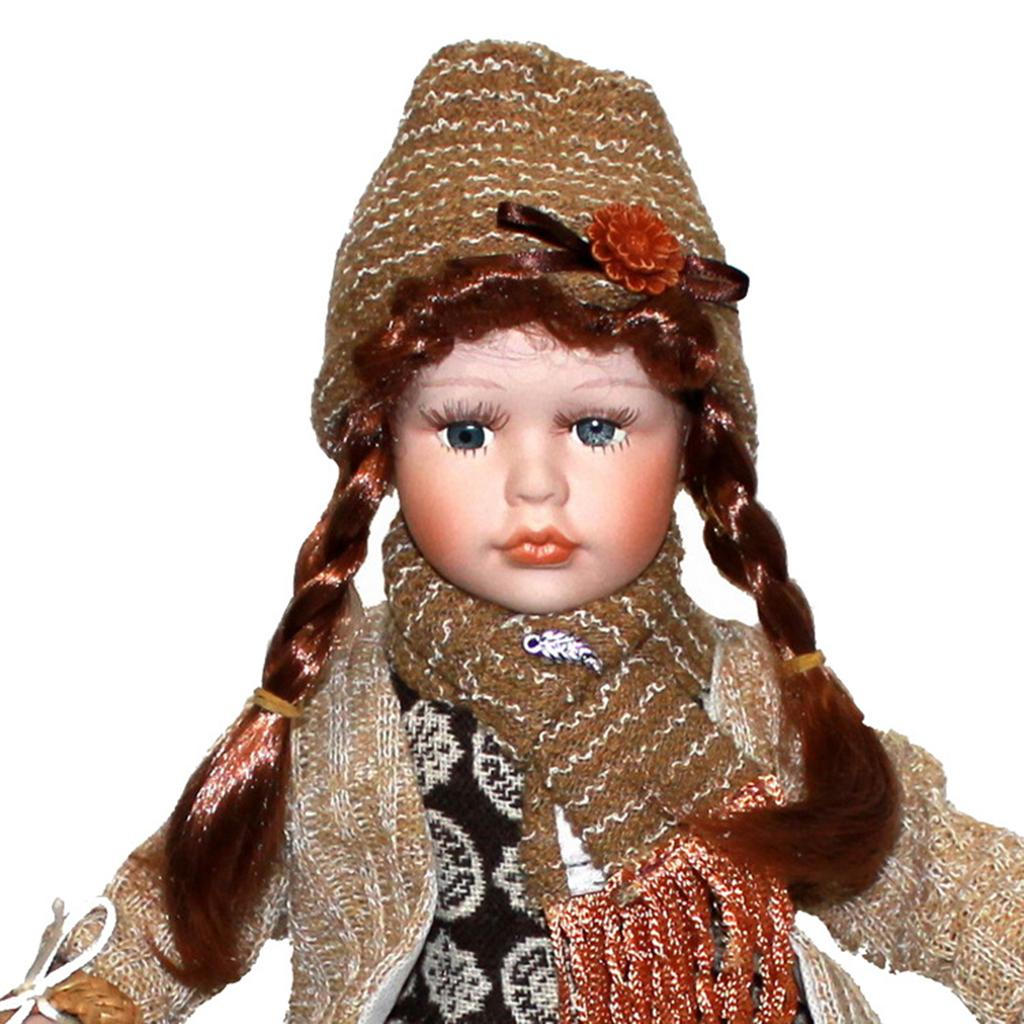 Porcelain Collectible Doll with Dress And Toy Hat for