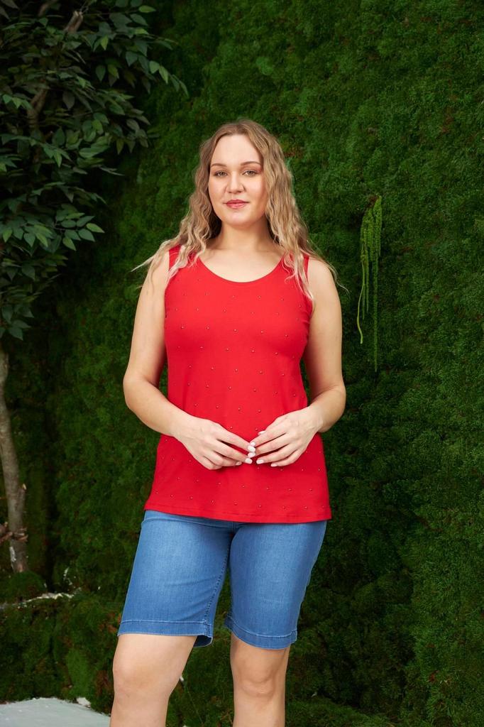 Women's Style Big Size T-Shirt Plus Size Green Undershirt With Pearl Stone Detail