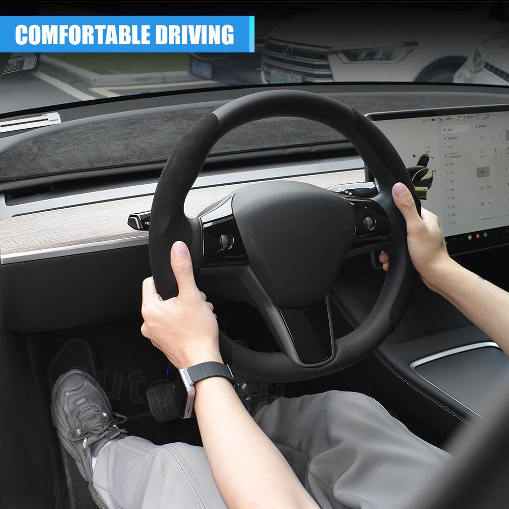 For Tesla Model 3 Y 2017-2023 Carbon Fiber Steering Wheel Cover Steer Wheel Cover Protector Interior Accessories