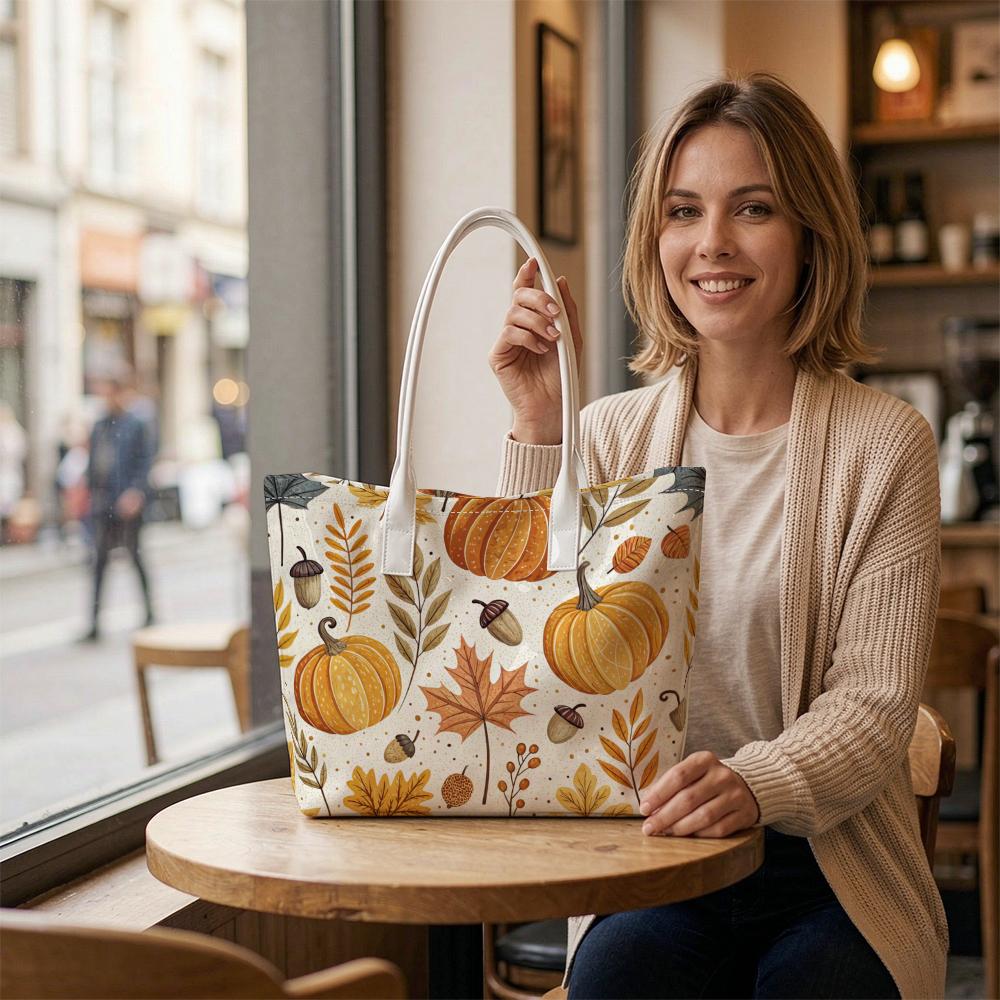 Autumn Pumpkin Print Large Capacity Casual Shoulder Tote Bag for Daily Use