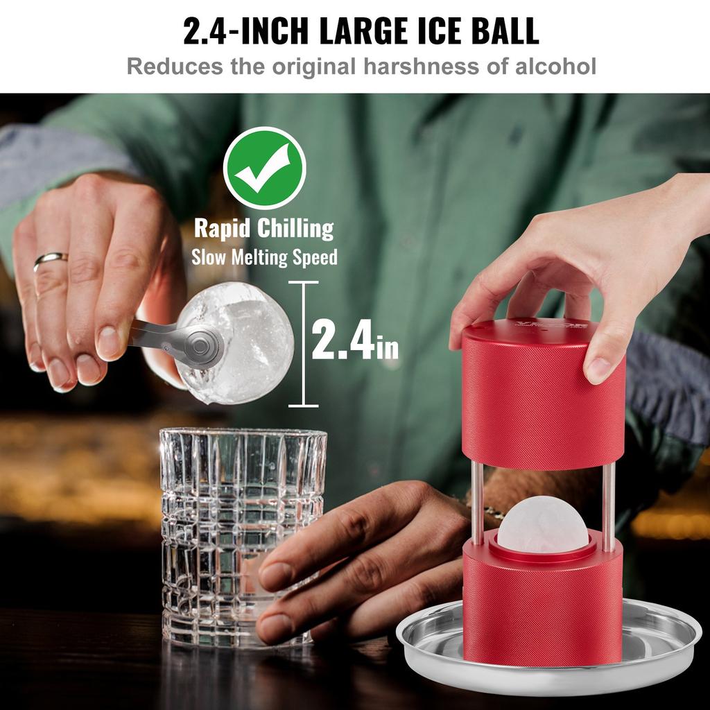 VEVOR Ice Ball Press, 2.4" Ice Ball Maker, Aircraft Al Alloy Ice Ball Press Kit for 60mm Ice Sphere, Ice Press with Tong and Drip Tray