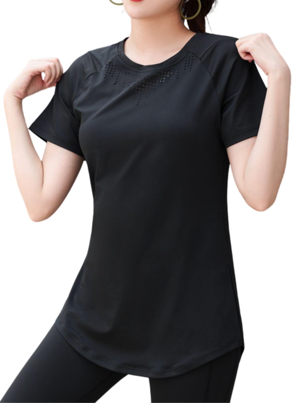 

VeroMan Yoga Short Long Loose Top, Sleeve, Figure-Facing, Length, Fit, ppi-ssd032 (Black, XL) чёрный