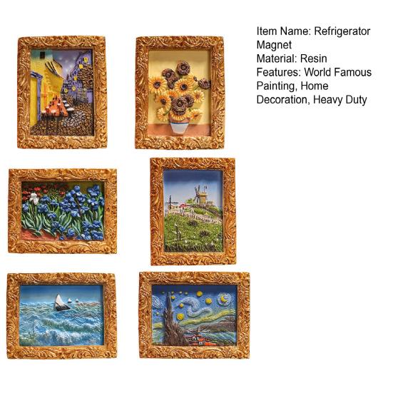 1/3/6 stk Verdensberømt maleri Kjøleskapsmagnet Hjemmekontor Kjøkken Skap Kjøleskap Resin 3D Oljemaleri Kunst Magnetisk Dekorasjon Ornament