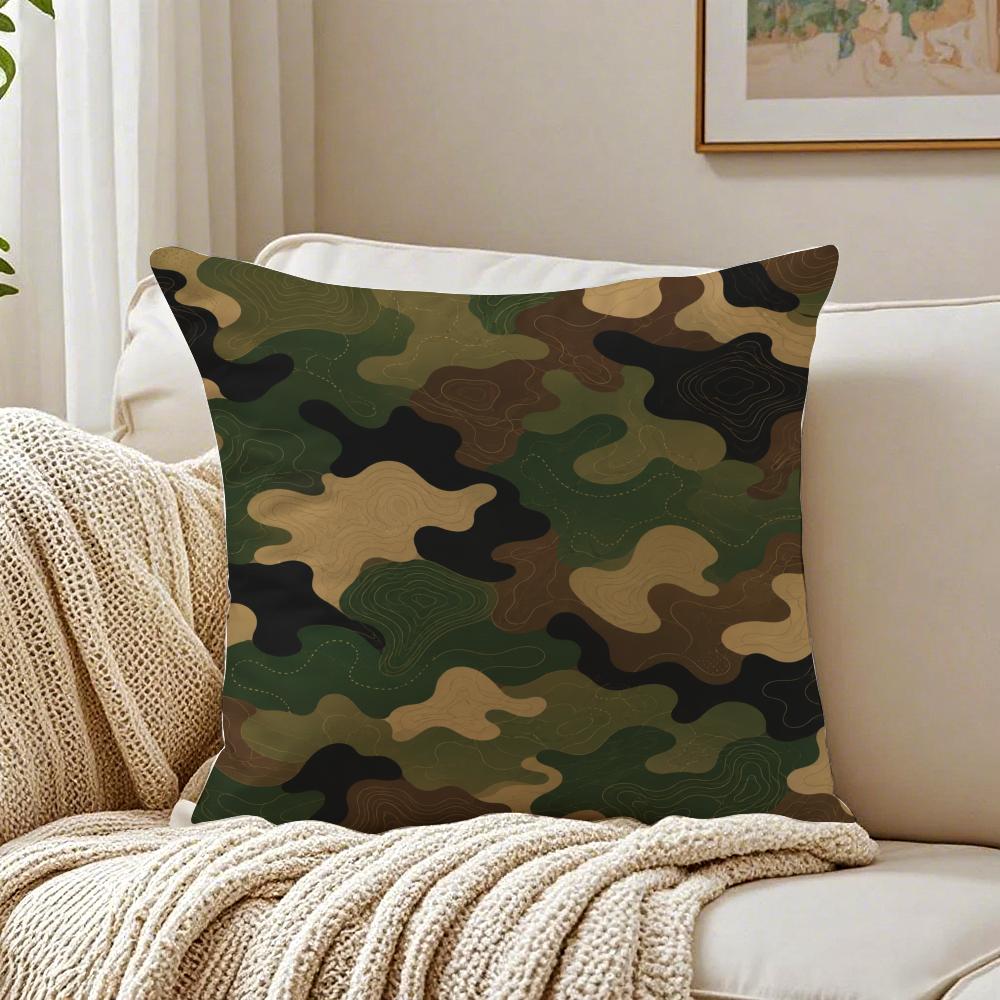 Colorful Camo Green Cushion Cover Double-Sided Plush Sofa Cushion Covers Organic Breathable Invisible Zipper