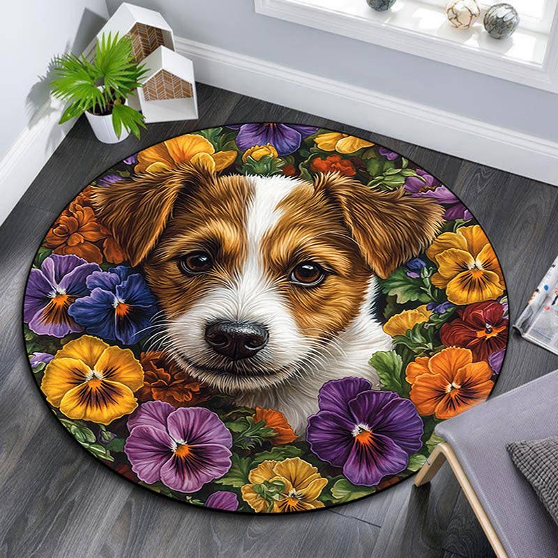 Jack Russell Round Area Rug,Carpet Rug for Living Room Bedroom Sofa Playroom Decor,Non-slip Floor Mat