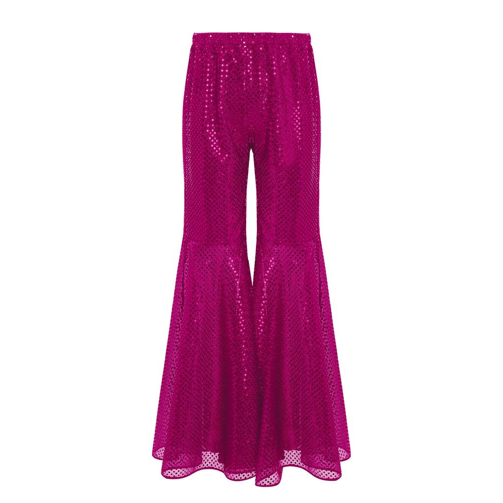 Mädchen Hip Hop Jazz Tanzkostüm Glitzernde Pailletten Schlaghosen Elastischer Bund Glockenhosen