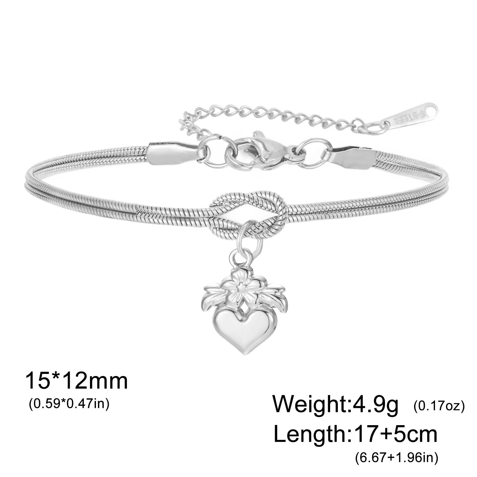 

Teamer Heart Flower Leaf Charm Bracelet Stainless Steel Forever Knot Double Layer Snake Chain For Women Girls Fashion Jewelry 17-22cm