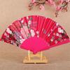 Chinese Japanese Style Cloth Folding Fan Printed Flat Glossy Satin Folding Fan Shank Classical Dance Fan Home Decoration