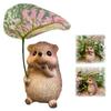 Cute Leaf Umbrella Hedgehog Figurine Weatherproof Handmade Garden Hedgehog Statue Resin Small Hedgehog Sculpture