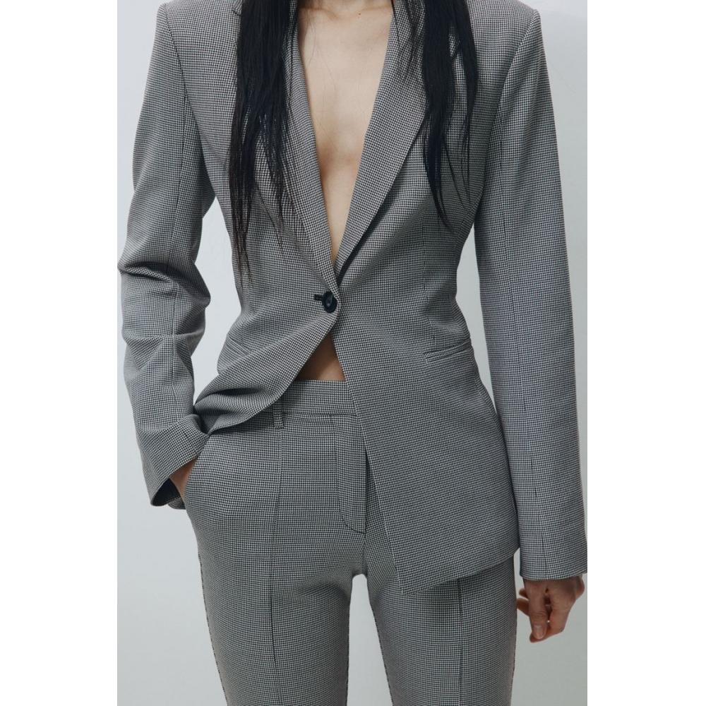 

Брюки HM с разрезом по низу, черные, с узором «гусиные лапки»