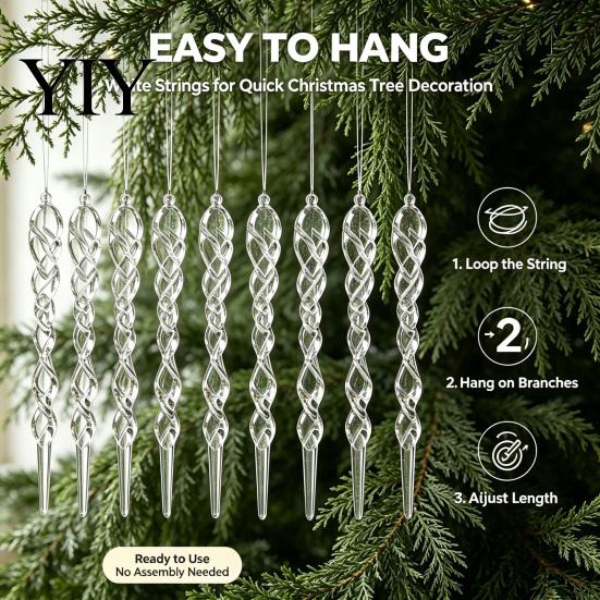 Winter Holiday Background Scene Decor 12Pcs Colorful Spiral Icicle Ornaments, Acrylic Twisted Ice Bar Hanging And Snow Theme Party for Christmas Tree,