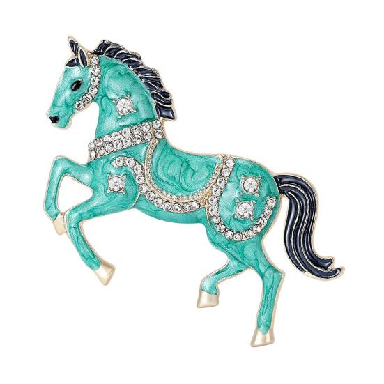 

Брошь Пин Галопирующая Лошадь Эмаль Стразы Усыпанная Брошь Китайский Зодиак Год Лошади Брошь Украшение для Одежды зелёный