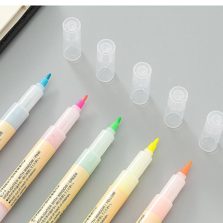 MUJI Zvýrazňovač s oboustranným hrotem a okénkem pro studenty na značení a plánování