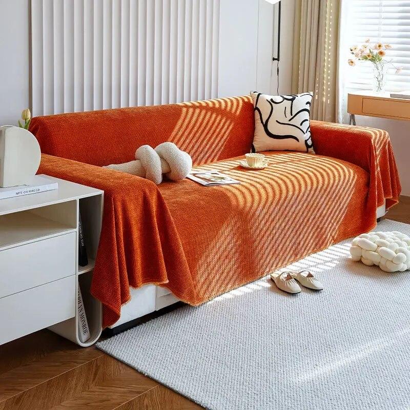 Weicher Chenille-Sofabezug in einfarbiger Farbe für Wohnzimmer, luxuriöser Stickerei-Sofabezug, modern, einfach, universell, rutschfest, Sofa-Handtuch