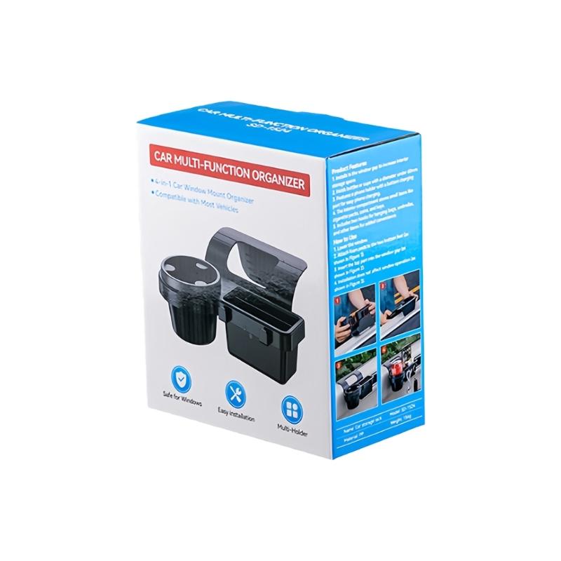 

Multiple Functional Car Storage Box for Organizing Phone Key Coins Cups With Hook for Bags Clip On or Adhesive Mount